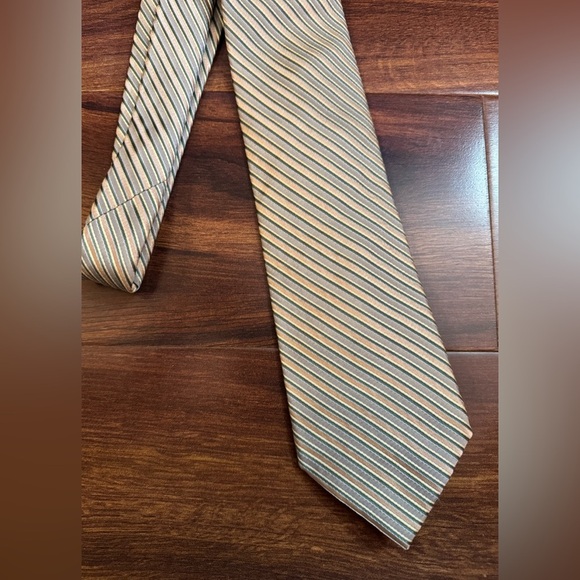 CALVIN KLEIN Striped Silk Tie in Beige - Picture 8 of 10